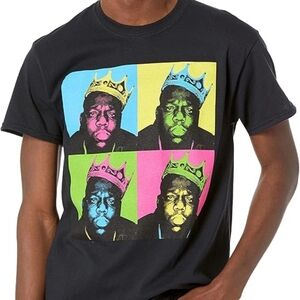 Notorious B.I.G. Black Graphic Tee with Colorful Pop Art Design of Biggie